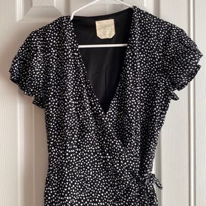 Black and white spotted wrap dress
